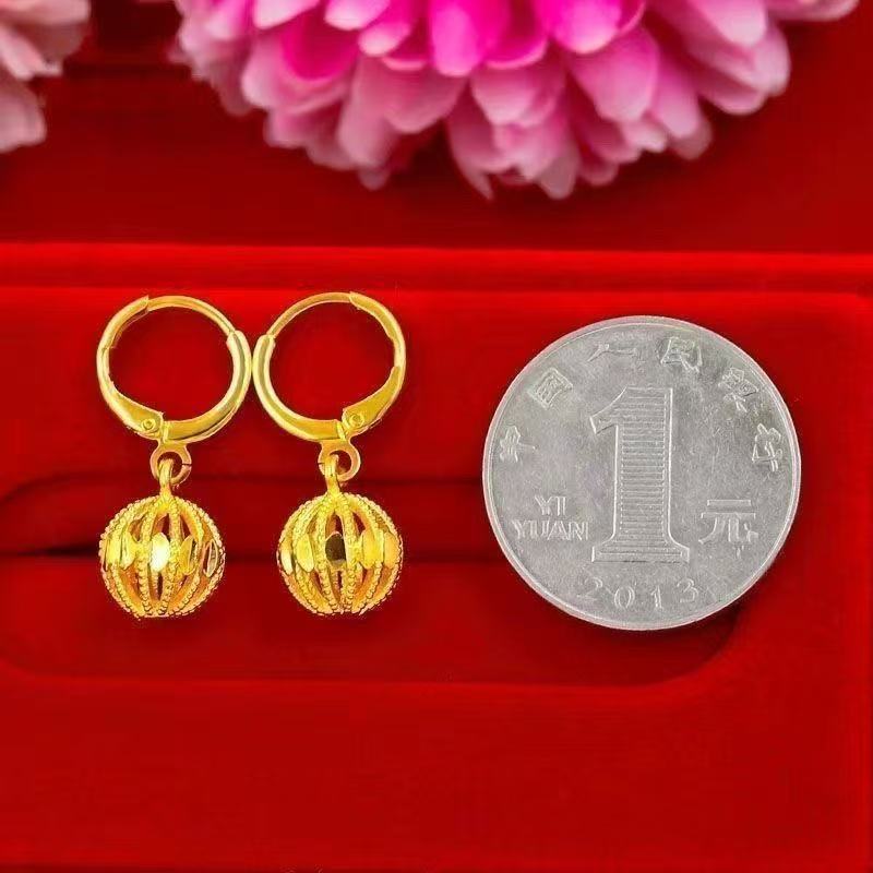 Lucky Hollow Gold Ball Sand Gold Hoop Drop Earrings
