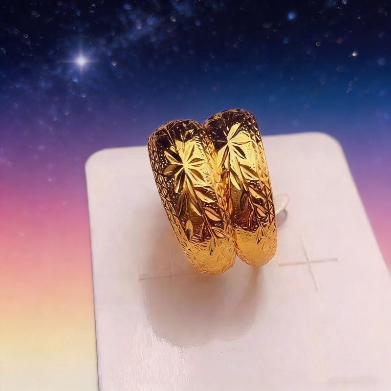 24K Gold Plated Floral Wide-Band Drop Earrings - Sand Gold Statement Earrings for Women (4g)