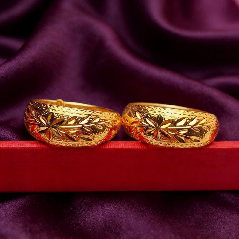 24K Gold Plated Floral Wide-Band Drop Earrings - Sand Gold Statement Earrings for Women (4g)