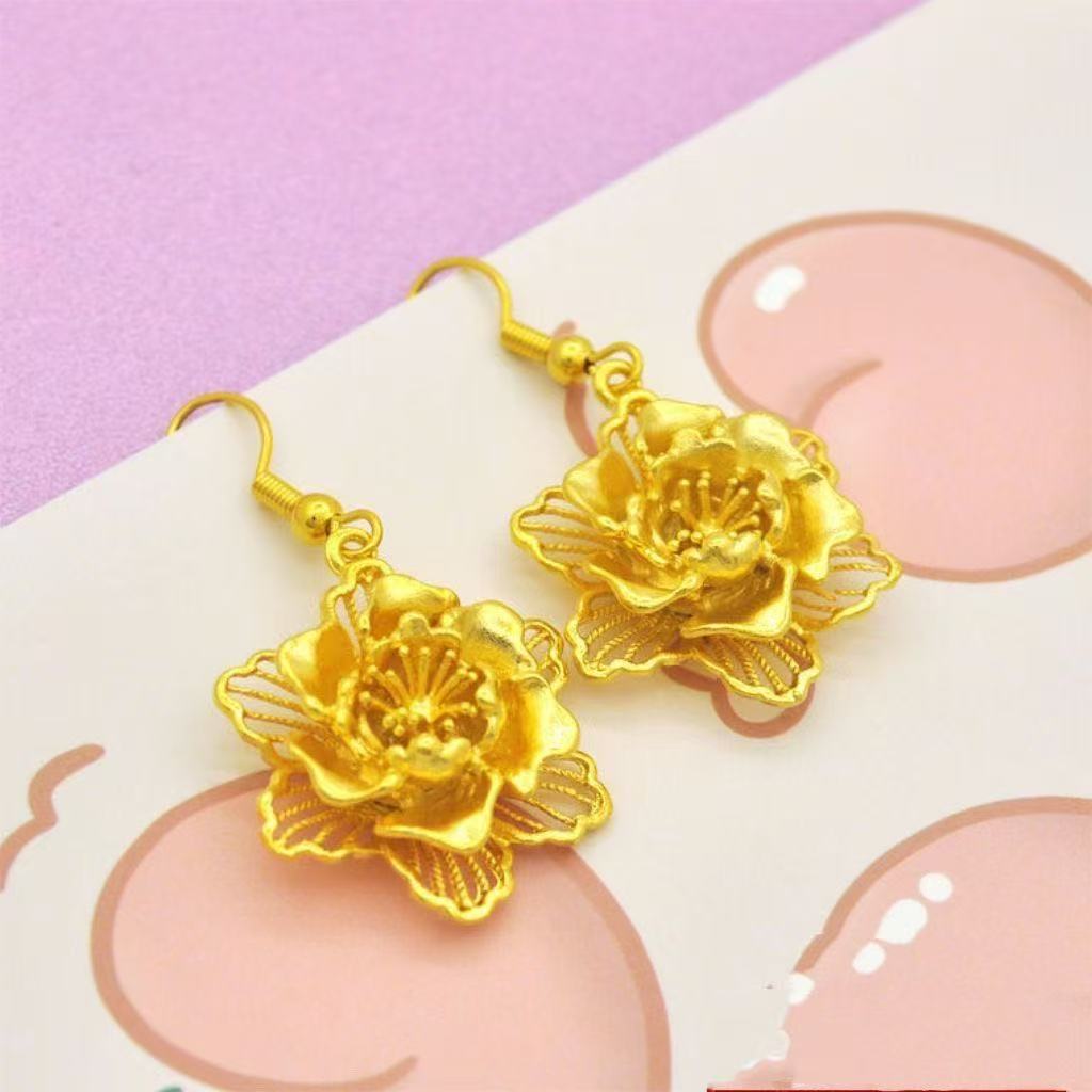 Blooming Peony Sand Gold Drop Earrings