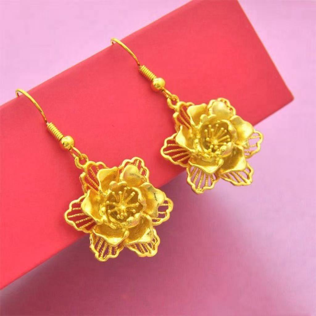 Blooming Peony Sand Gold Drop Earrings