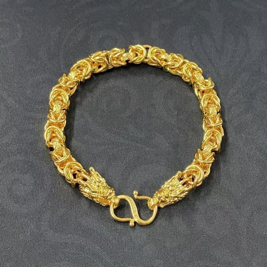 Twin Dragon Byzantine Chain Bracelet – Sand Gold