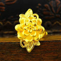 Gold Blooming Peony Statement Ring – 3D Layered Floral with Leaf Accents