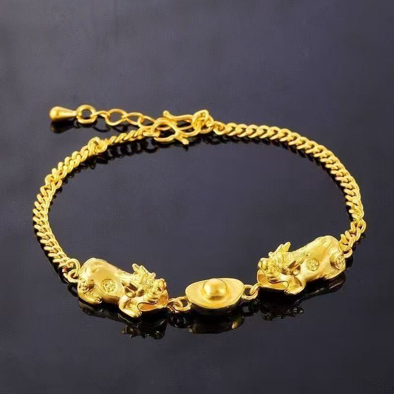 Double Pixiu Wealth Bracelet – Sand Gold