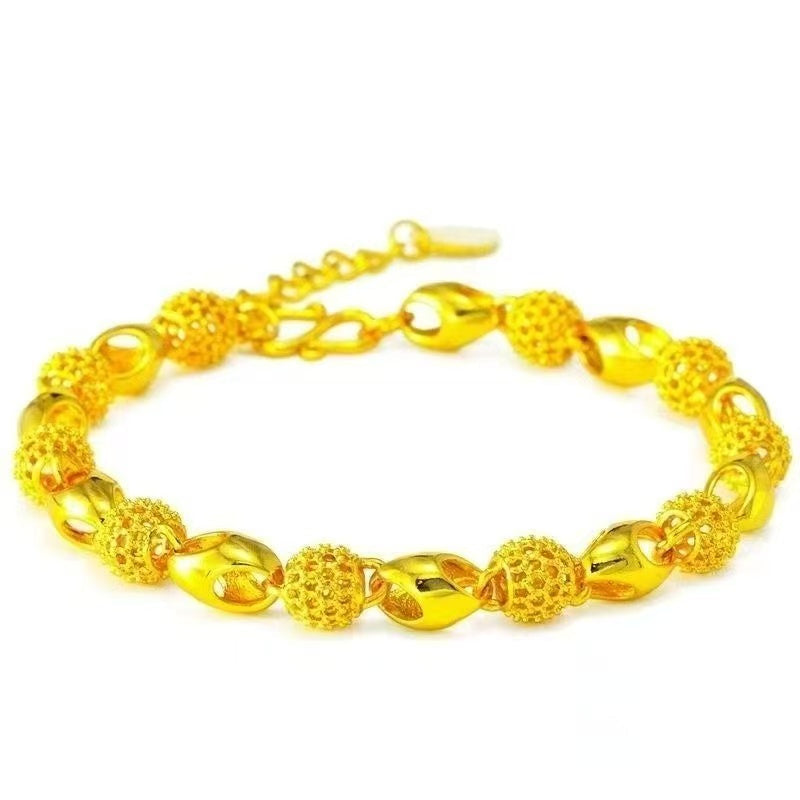 Plated Delicate Curve Bracelet - Sand Gold Chain Bracelet for Women (8.13g, 17cm+3cm Extender)