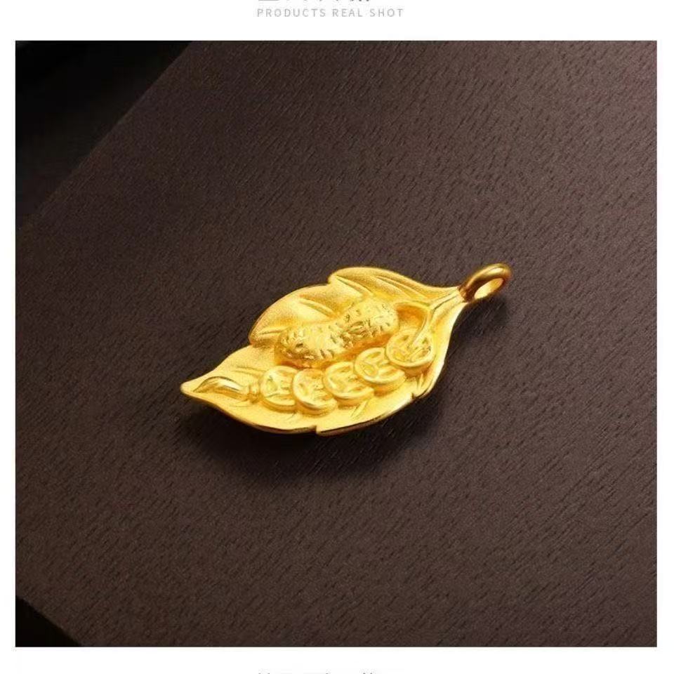 Gold Lucky Leaf Fortune Pendant – Wealth Toad & Coins on Sand Gold Leaf