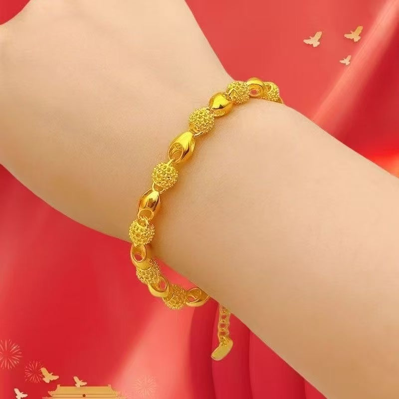 Plated Delicate Curve Bracelet - Sand Gold Chain Bracelet for Women (8.13g, 17cm+3cm Extender)