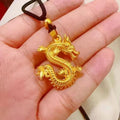 Gold Solid Dragon Pendant Necklace – 3D Sculpted Chinese Dragon with Rope Chain