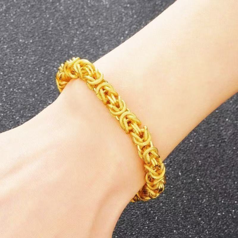 Twin Dragon Byzantine Chain Bracelet – Sand Gold
